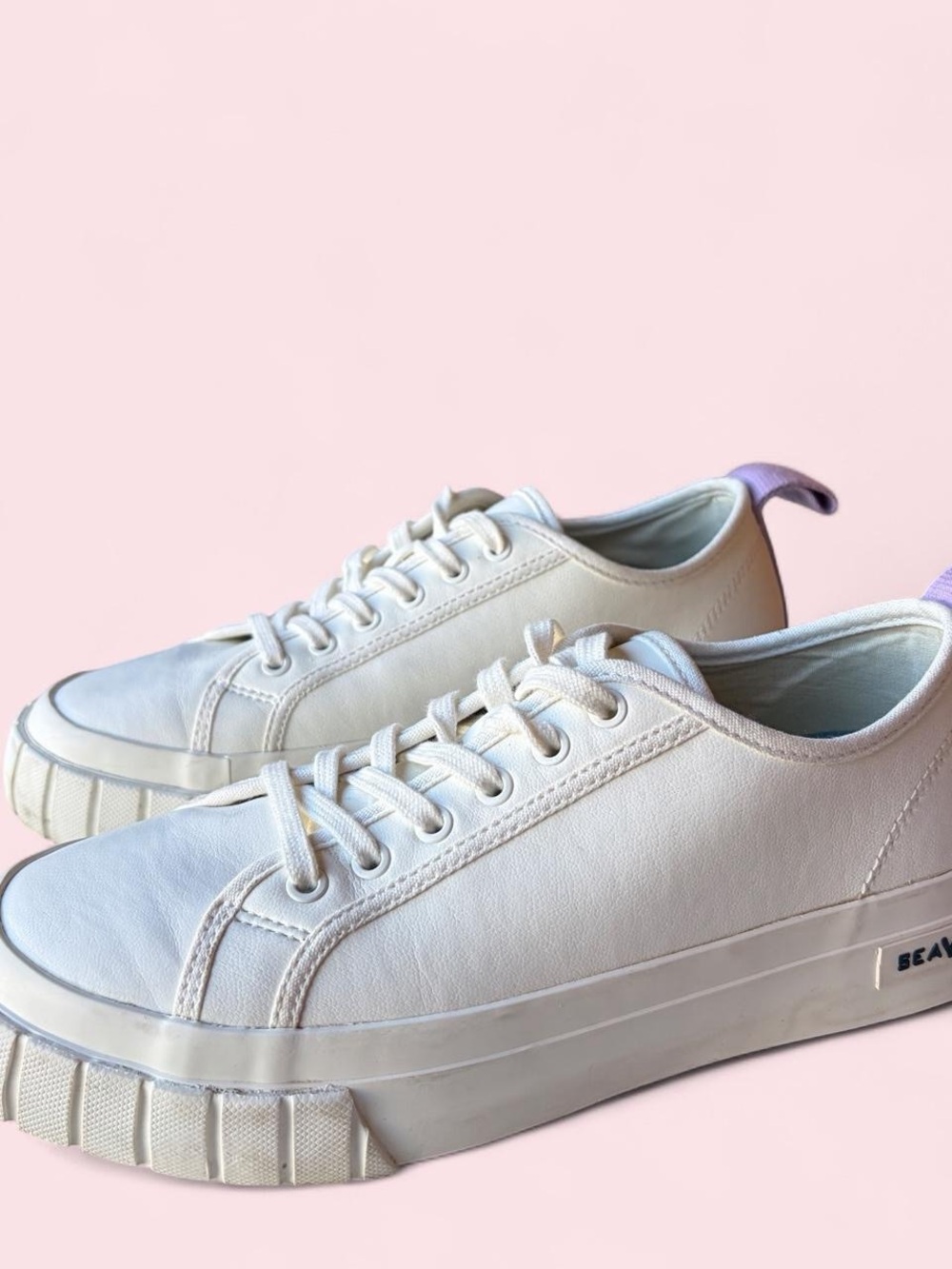 SeaVees Platform Sneakers with Lavender Heel Tab vegan leather